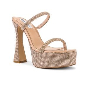 Steve Madden Zayne-R Platform Heel Sandals Slip On Rose Gold Rhinestone Crystals